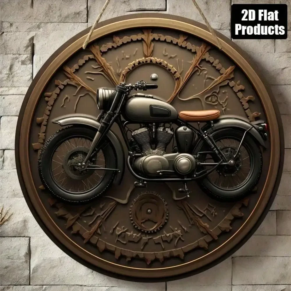 Motorcycle Gear Europe - Vintage Steampunkowa Dekoracja Ścienna, Okrągła Drewniana